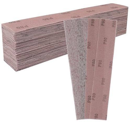 Shineboc 25 pièces Bande abrasive en filet 70x400mm - Feuilles abrasives auto-agrippantes - pour poncer sans poussière le bois, le mastic, la peinture, le plastique- Grain P80