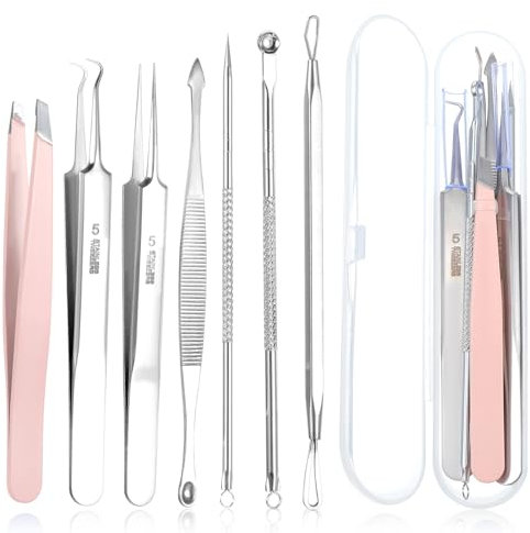 Mitesserentferner,7 Stück Mitesser Pinzette Set,Hochwertiger Pickel Ausdrücken Werkzeug,Edelstahl Komedonenquetscher mit Box,Mitesser Pickel Extraktor für Pickel Blackheads
