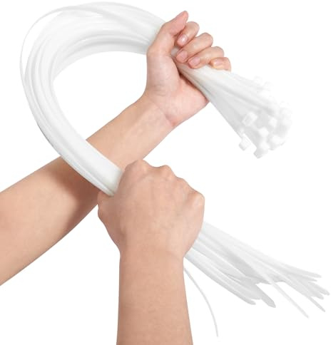 600mm x 9mm Cable Ties, 150Pcs Heavy Duty Extra Long Thick Nylon Zip Ties | 23.6 Inch Self Locking Tie Wrap with 90Kg Tensile Strength for Home Office Garage Workshop DIY Garden Outdoor (White)