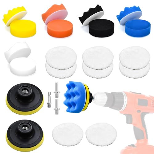 3 Zoll Polierschwämme Auto, 23 TLG Polierpads Klett, Polieraufsatz Akkuschrauber, Politur Schwamm Set mit 2 M10 Adapter Bohren für Exzenter Poliermaschine Schleifmaschine