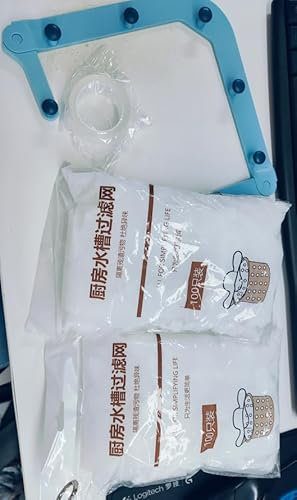 Kitchen Sink Triangle Tri-Holder Filter, Kitchen Sink Strainer, Sink Drain Strainer, with a Triangular Blue Rack and 200PCS Large Size Filtering Mesh Bags for Food Leftover