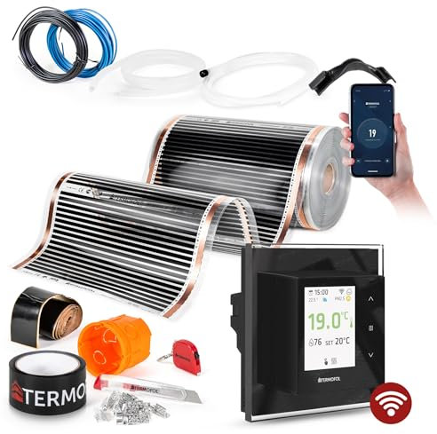 Termofol Elektrische Fußbodenheizung Heizfolie 230V - mit Thermostat H7 WIFi Black - Leistung 60W/m2 - Oberfläche 2m² - Fussbodenheizung Elektrisch Komplettset fur Fußboden