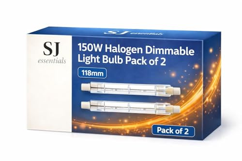 Pack of 2 R7s Linear Halogen Bulbs 118mm, 150W, Energy Efficient Floodlight Replacement, J118 Double Ended Lamp, 2250 Lumen, Warm White Light for Outdoor & Indoor Security Lighting