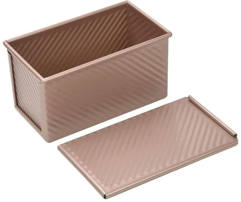 DLZFUDTY Brotbackformen,Backform 450 g Premium-Kastenform mit Deckel, antihaftbeschichteter Karbonstahl, DIY-Brot-Toastform mit Teigschaber, Bäckerei-Backform(Gold 4pcs)
