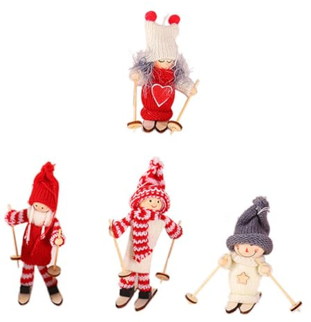 TOPPERFUN 4Stücke Ski Puppen Ornament Weihnachtsdeko für Tischdekoration Niedliche Skifahrer Figuren für Festliche und Kreative Fotografie