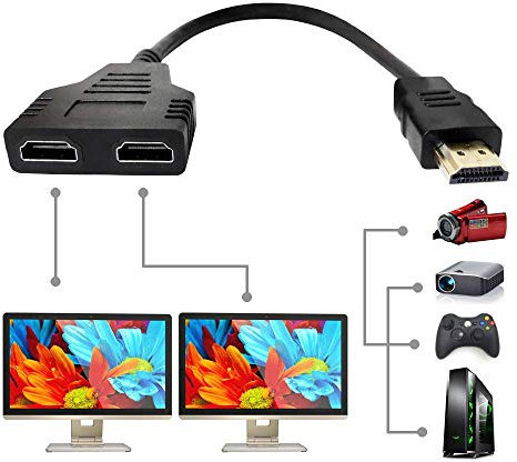 HDMI Cable Splitter 1 in 2 Out HDMI Adapter Cable HDMI Male to Dual Female 1 to 2 Way 1 to 2 Way Distributor for LCD, LED, TV, DVD