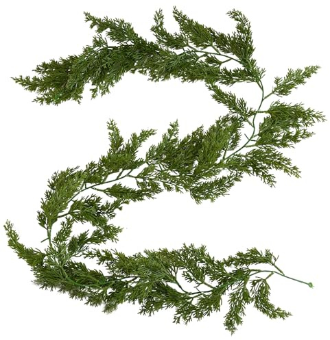 Junhui 180cm Faux Zeder Weihnachtsgirlande, Weihnachtskranz Künstliche Pflanzen, Girlande für Kamine Tische Treppen Indoor Weihnachten Dekor
