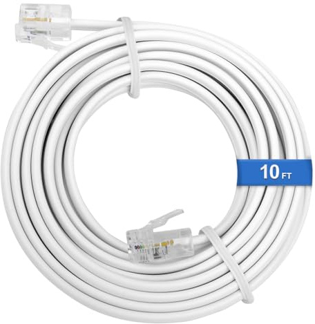 Uvital Phone Extension Line, 10 FT White Telephone Extension Line Cord Cable Wire,RJ11 6P4C Phone Cord for Landline/Fax Machine/Home/Office