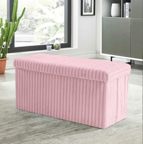 BLOOM BLENDS Ribbed Velvet Storage Ottoman Box – Foldable, Stylish & Multi-Purpose Seat with Lid | Available in 5 Colours | Bedroom, Living Room, Entryway (Pink (76x35x36cm), Large (76x35x36cm))