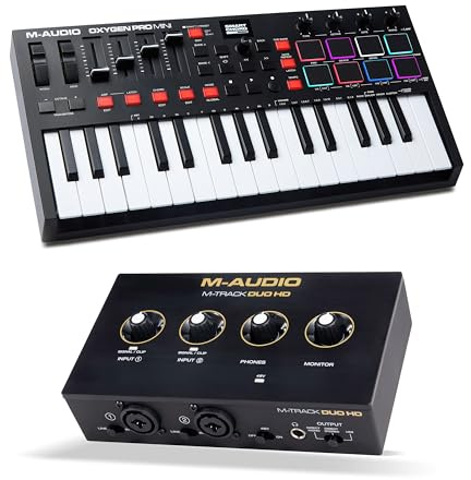 M-AUDIO Oxygen Pro Mini MIDI Controller Bundle with M-Track Duo HD Audio Interface for Studio Recording, Music Production, Podcasting, Streaming