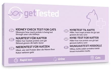 getTested Prueba de riñón para gatos, kit de análisis de orina en casa de 10 minutos, tiras reactivas de orina de relación UPC para detección temprana de ERC, proteinuria y monitoreo de la salud renal