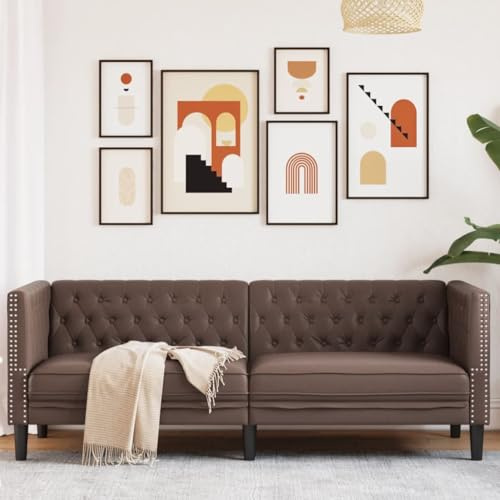 ZQQLVOO Chesterfield-Sofa 3-Sitzer Braun Kunstleder mit Knopfheftung und stabilen Beinen für Wohnzimmer Dieses Elegante 3-Sitzer Chesterfield-Sofa in Braun aus pflegeleichtem