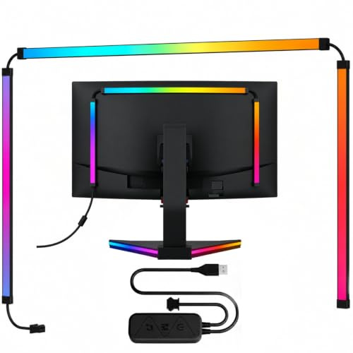 lvifloae Monitor LED Backlights for PC & Mac,LED Strip Lights that Sync with Screen Color or Music,Computer Light Bar Behind Screen Software Controll Dynamic Light USB Port for Desk Gaming (32inch)