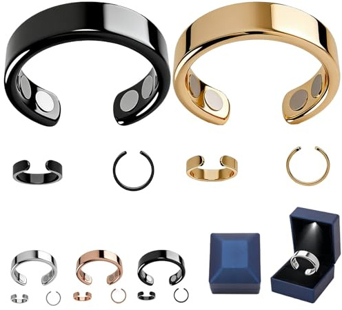 Frcychri Magnetischer Ring für Männer und Frauen, wasserdicht, verstellbar, Edelstahl, Anti-Schnarchen, Müdigkeit und Stressabbau, besserer Schlaf, Muttertag und Urlaub, F, 2 Stück