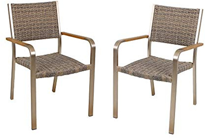 DELUKE Gartenstuhl 2er Set Arthur - Kunststoff, Braun | Stapelstuhl Wetterfest Gartenstühle Outdoor Essstühle