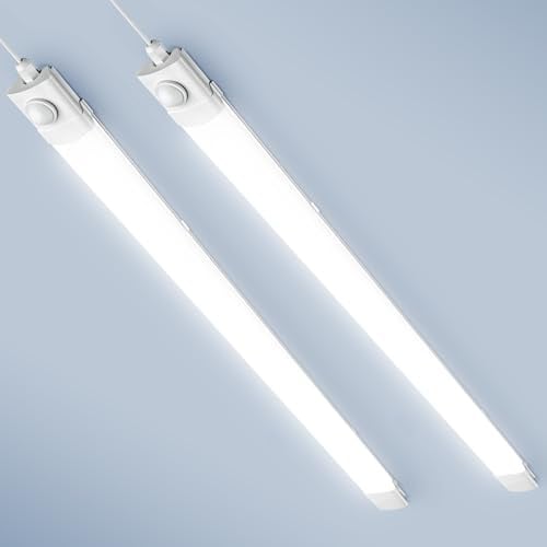 Sararoom 2× 4FT LED Batten Light, 40W 4000LM 6500K Daylight Tube, LED Garage Lighting with Motion Sensor - IP65 Ceiling Strip Lights Wall Light Shed Loft Light for Home,Bedroom,Office,Shop,Warehouse