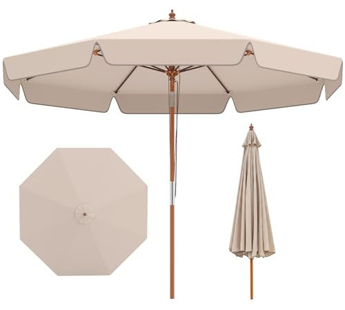 COSTWAY 2.71M/2.8M/3M Garden Parasol, 8 Ribs Heavy-Duty Sun Shade Canopy with Tilt and Ruffled Edges, Outdoor Market Table Umbrella for Beach Balcony Pool(Beige, 3m)