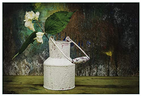 Wallario Küchenrückwand selbstklebend 90 x 60 cm, Motiv: Jasmin Blumen in Einer Alten Milchkanne | Spritzschutz abwischbar & pflegeleicht