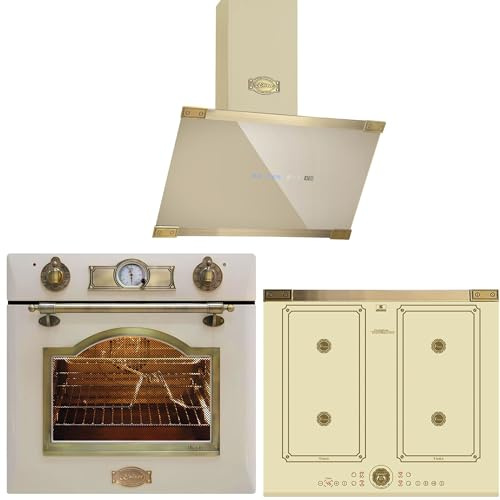 Kaiser Backofen Set 60cm Empire ElfEm EH 6355+KCT 6745 FI+AT 6445 • Einbauherd Set Autark Induktion • Retro Vintage Küche Set • 67L Backofen • Induktionskochfeld FREE ZONE • Dunstabzugshaube 1250m³/h