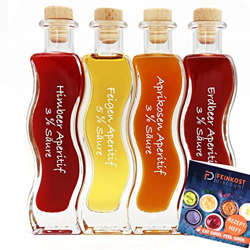 Premium Geschenkset & Probierset | 4 x 100ml Essig | Erdbeer Essig - Aprikosen Essig - Feigen Essig - Himbeer Essig | mit Rezeptbroschüre