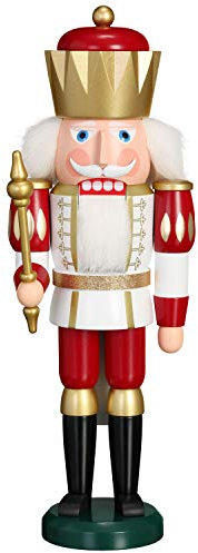 Seiffener Volkskunst Nussknacker König exklusiv 40 cm hoch Figur aus Holz Original Erzgebirgskunst rot-weiß-Gold