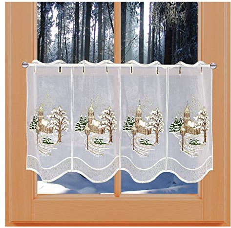 kollektion MT Weihnachts-Scheibengardine Winterlandschaft Wintergardine Vogtländischer Stickerei 33 x 64 cm