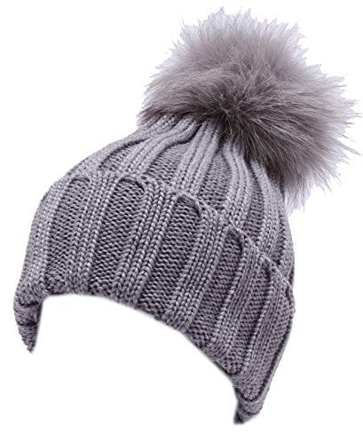 Catya 4896Y cuffia bimba girl wool grey real fur hat [V]
