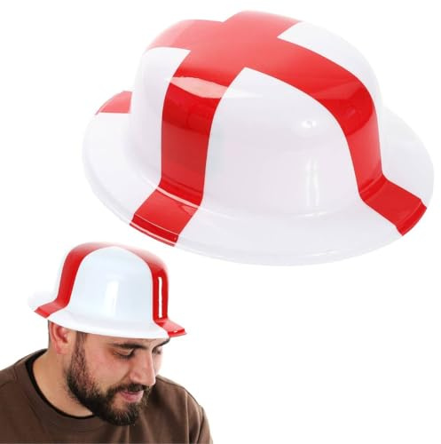 England Bowler Hut – Englische St. Georges Flagge Bowler Hut – Kostümzubehör für Indoor Outdoor Sportveranstaltungen, Straßenpartys, Festivals und Feiern – 1 Stück