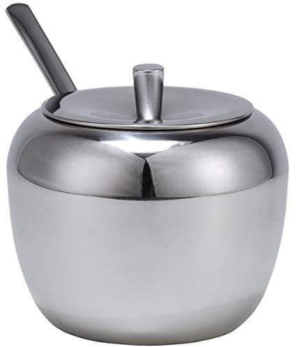 Azucarero de acero inoxidable con tapa y cuchara en forma de manzana para cocina