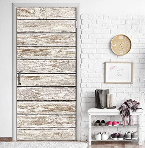 MEGADECOR DECORATE YOUR HOME Vinilo Adhesivo Decorativo para Puertas. 83cm x 204cm, Paneles De Madera Blanca Cepillado