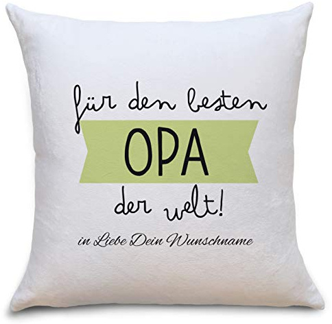 OWLBOOK Bester Opa der Welt Flauschiges Kissen mit Motiv Personalisiert mit Namen Geschenke Geschenkideen für Opa zum Geburtstag Zierkissen mit Füllung