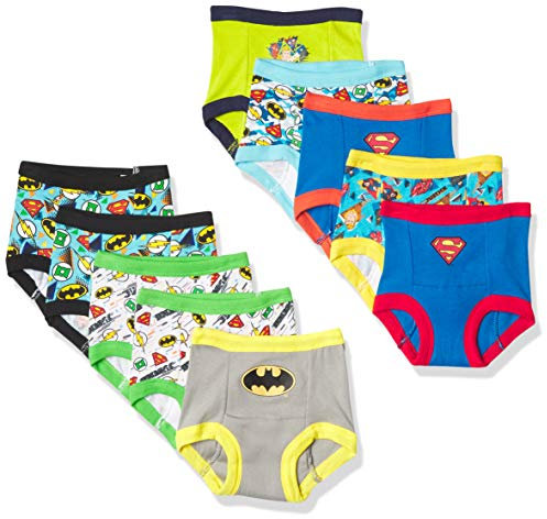 DC Comics Unisex Baby Kleinkind Töpfchentrainingshose mit Superman, Batman & Wonder Woman mit Erfolgstabelle & Aufklebern, 10er-Pack Justice League Boys, 3 Jahre