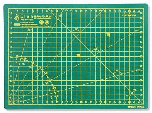 Elan A4 Cutting Mat Green, 5-Ply Hobby Board for Crafts 30X22 CM, Self Healing Cutting Mat A4, Recycled PVC Craft Board for Sewing & Quilting