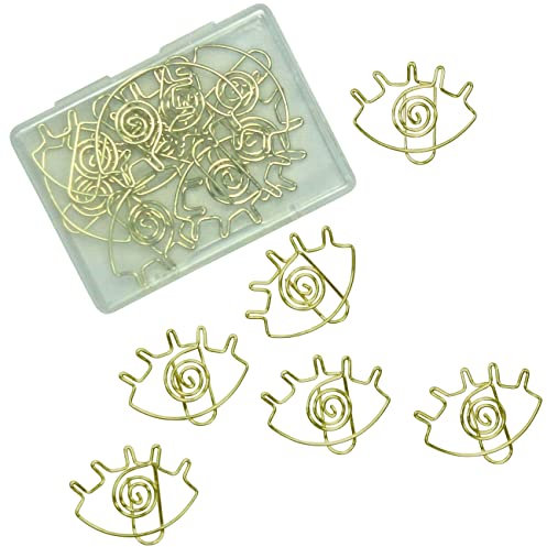 Papierdrachen 15 goldene Metall Büroklammern für Bullet Journals und Notizbücher - süße Papier Clips für Home Office und Uni - Motiv Auge - Set 5