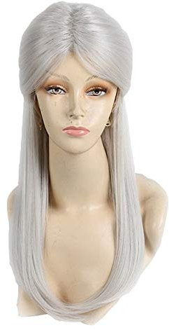 Silvery Grey Cosplay Ciri von Witcher Games Lange gerade Kostüm Perücken Synthetische Haar Perücke für Frauen Grau mit Brötchen One Size Geralt