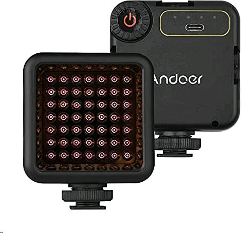 Andoer Mini IR Night Vision Light Infrared Photography Light for Video Camera Camcorder Built-in Rechargeable Battery with 3 Cold Shoe Mount for Vlog Video Recording