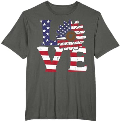 Love Sunflower American Flag Patriot 4th Of July Women Girls T-Shirt