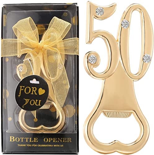 WENFOME 36 Pack 50th Birthday Bottle Opener for 50th Birthday Party Favors 50th Wedding Anniversaries Souvenirs Favors Gifts Table Decorations with Individual Gift Box for Guests (36, 50th), Gold