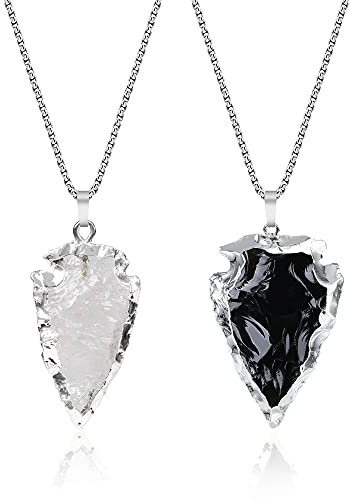 COAI Geschenkideen Unisex Halsketten mit Pfeilspitze Anhänger aus Obsidian und Bergkristall Druzy Anhänger