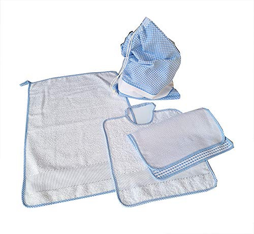 OM DOLCE CASA Set Asilo Scuola Materna Bavaglino Salvietta Sacca + Omaggio 1 Porta Bavaglino Cotone