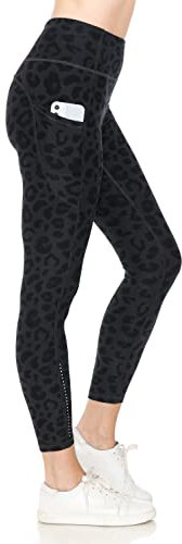 Leggings Depot Damen Hohe Taille Reflektierende Yogahose mit Taschen Athletic Leggings, Dark Panther, S