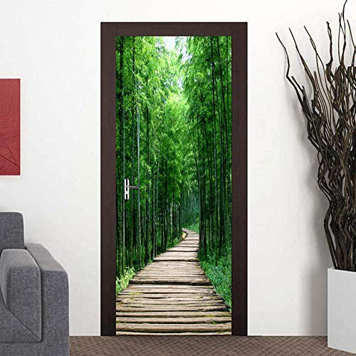 Fototapete Türtapete Selbstklebend Türposter 3D-Bambus-Waldpfad Türfolie Poster Türaufkleber für Tür, Wohnzimmer, Schlafzimmer, Küche und Bad 88X200cm