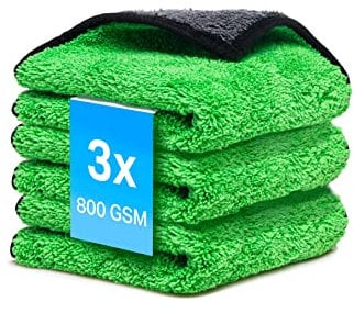 Mikrofasertücher Auto 3 Stück 800 GSM Poliertuch für Autopflege und Haushalt | Microfaser Trockentuch extrem saugstark, fusselfrei und schonend weich Polieren - 30 x 30 cm (3PCS) (Grün, 3 Stück)