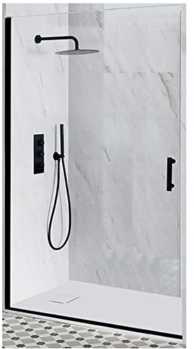 MILANO Black Walk in Hinged Door Shower Enclosure White Tray 900 x 800mm