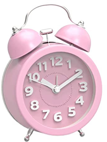 VONGLYHOO Réveils pour Gros Dormeurs Mini-réveil Analogique Vintage Classique sans Tic-tac avec Rétro-éclairage À Piles Horloge De Voyage, Réveil À Deux Cloches pour Enfants (Rose)