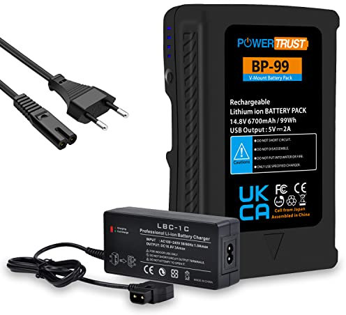 PowerTrust 6700mAh 99Wh V-Mount/V-Lock Akku und D-Tap Adapter Kompatibel mit Sony Videokamera Camcorder Broadcast LED Licht, Monitor, BMCC, DSLR