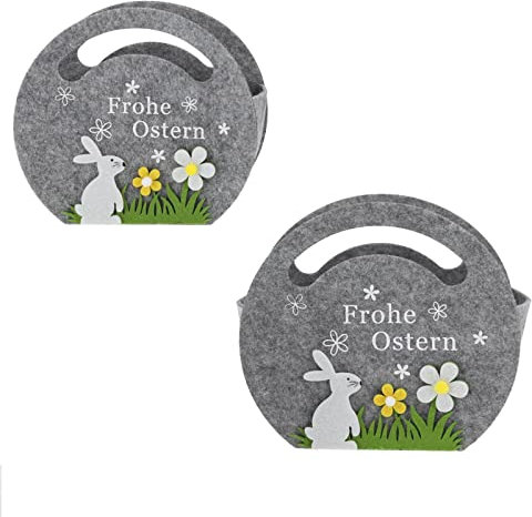 2 Stück Osterkorb Filz Frohe Ostern Osternest Osterkörbchen Hase mit Blumen Ostergeschenk