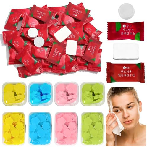 TTYSHIP® 100 Stück Komprimierte Handtücher, Tragbares Compressed Towels mit 8 Boxen Soap Paper, Komprimiertes Handtuch Tabletten für Zuhause, Reisen, Camping