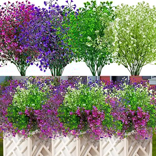Artificial Flowers Outdoor, 12 Bundles Artificial Shrubs Bushes Fake Plants UV Resistant Faux Plastic Flowers for Outside Garden Porch Hanging Baskets Window Box Decoration, Mixed colours