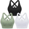 Leversic Sport BH Damen Push up, Sports Bra Ohne Bügel Sport BH Rückenfrei, mit Breiten Trägern für Besseren Halt und Unterstützung, 3PCS-Schwarz+Grün+Weiß, M